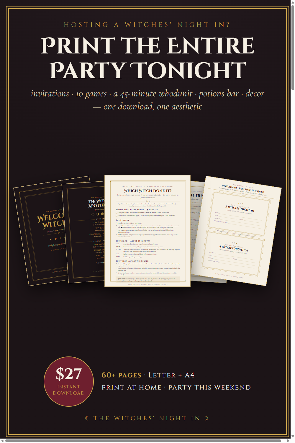 The Witches' Night In printable Halloween party kit
