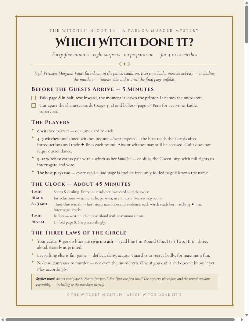 Which Witch Done It murder mystery game pages